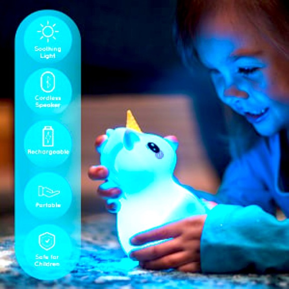 Cuddly Unicorn Bluetooth speaker and LED nightlight. Rechargeable